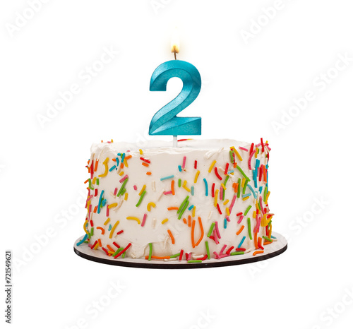 Canvas Print 2 shaped candle light on happy birthday cake isolated on white background, trans