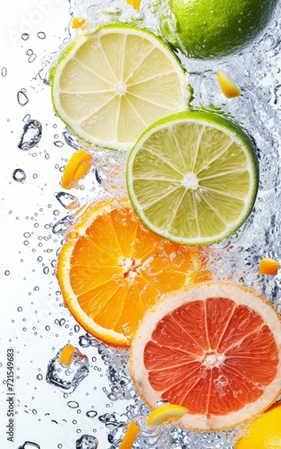 Photografi citrus fruit with water, isolated, white background photo