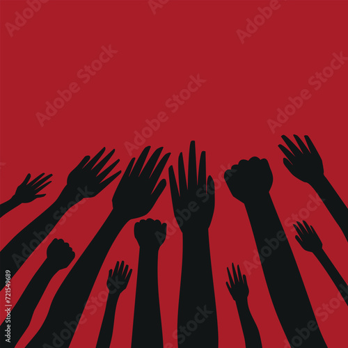 Fist protests hands, power and revolution fight, vector rebel victory symbol. Protesters raised hand fists background for manifestation, vote riot or freedom struggle, solidarity and social rights