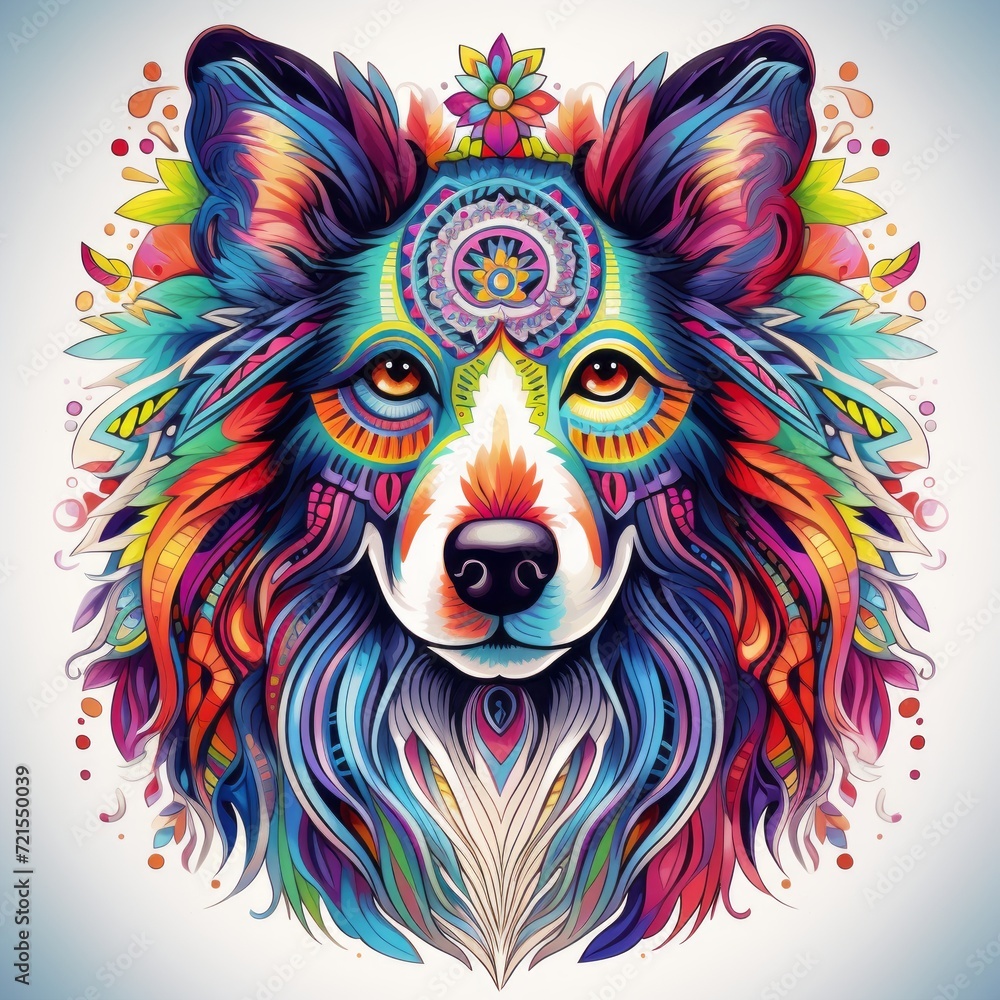 Dog  Abstract Fantasy Animal God Portrait Bright Artistic Mystique Colorful Digital Generated Illustration Artwork