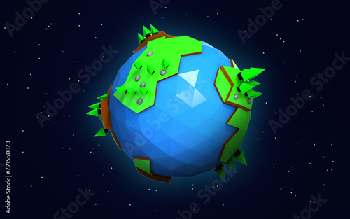 3D Rendering of low poly earth floating in space