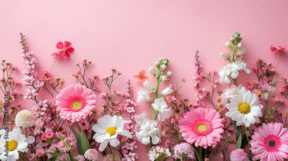 Fototapeta premium Beautiful card with flowers for congratulations on Women's Day on March 8 with plenty of space for text