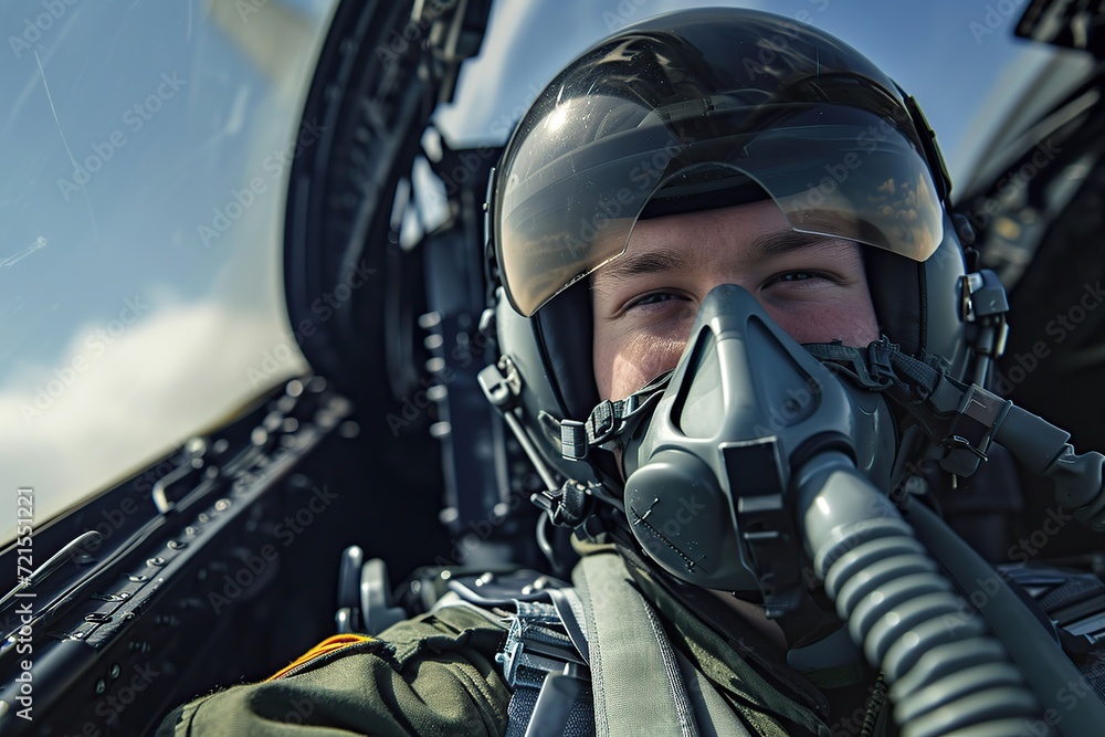 Pilot in cockpit of military fighter jet Pilot in cockpit of military fighter jet