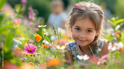 Children play in the summer sunny garden