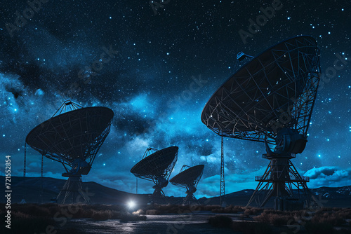 Radio telescopes in the desert at night