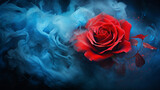 red rose on blue smoke
