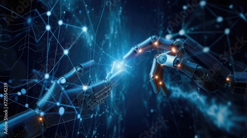 Machine learning, Hands of robot and human touching on big data network connection, Data exchange