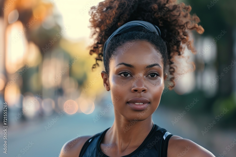 Handsome african american sportswoman running at the street Handsome african american sportswoman running at the street