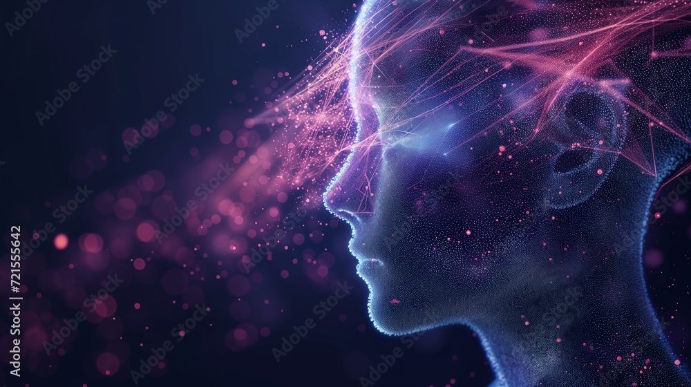 Neon neural network pathways on a human silhouette, symbolizing AI and cognition