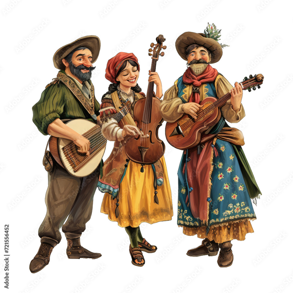 Folk Musicians With Traditional Instruments.. Isolated on a Transparent Background. Cutout PNG.