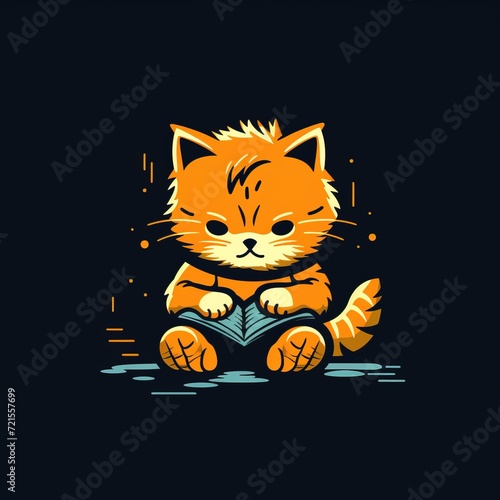 vector illustration of a cat reading a book