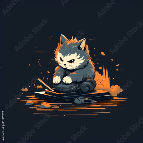 vector illustration of a cat reading a book