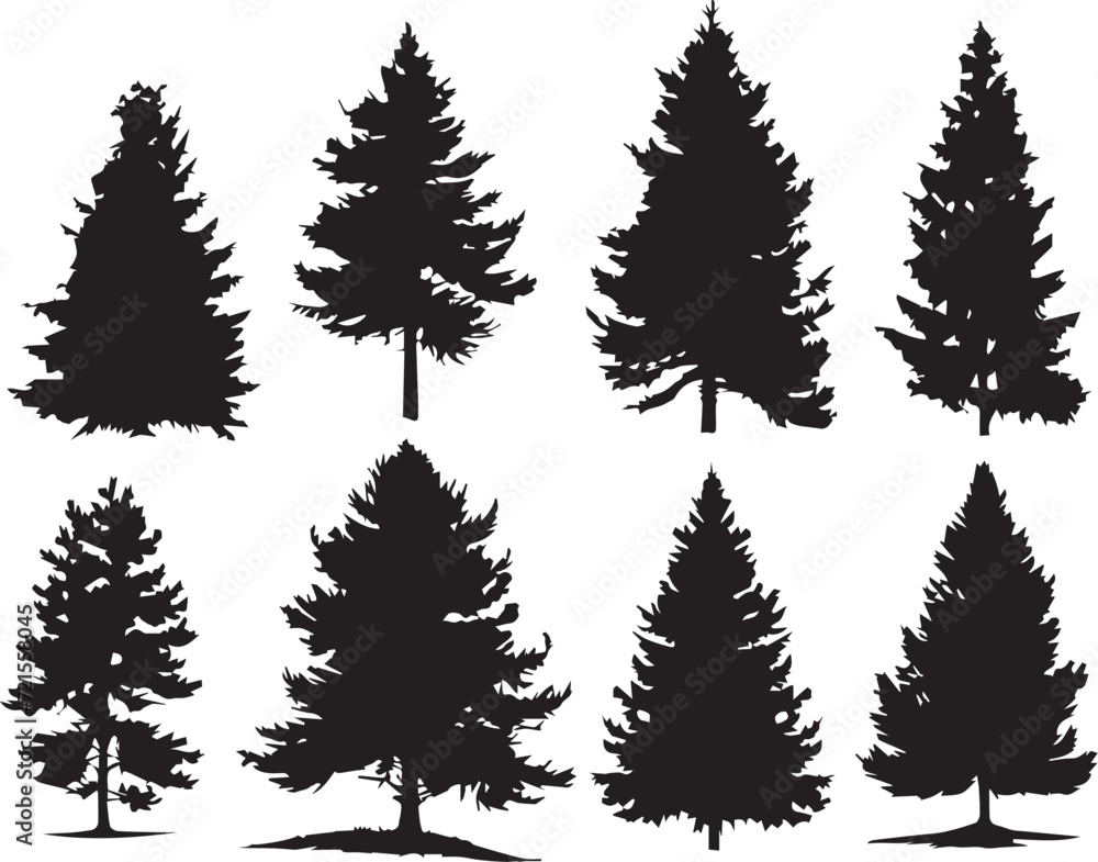 Set Christmas Trees. Hand drawn vector illustration