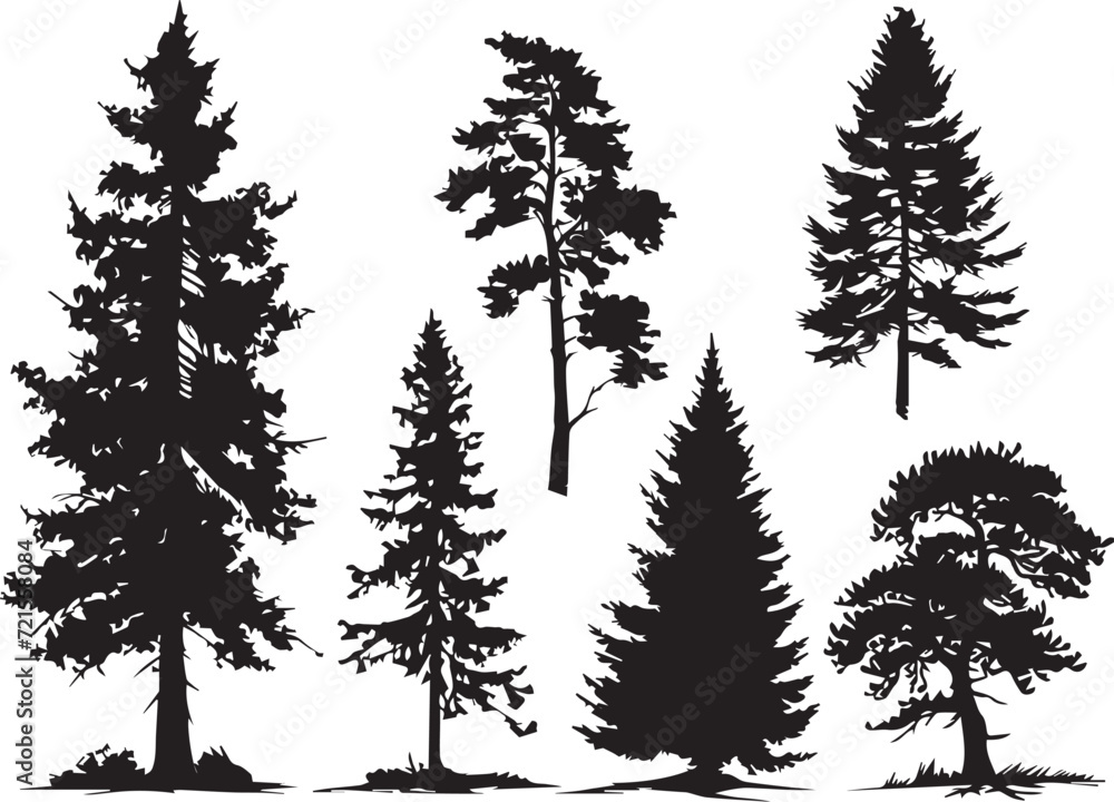Obraz premium Set Christmas Trees. Hand drawn vector illustration