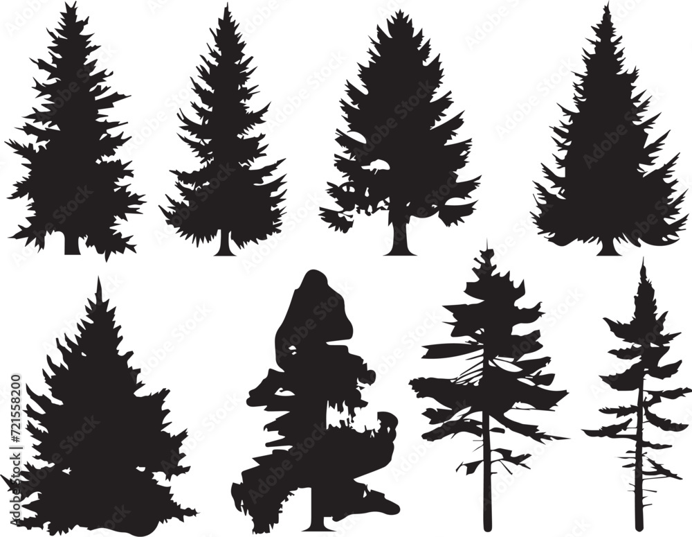 Obraz premium Set Christmas Trees. Hand drawn vector illustration