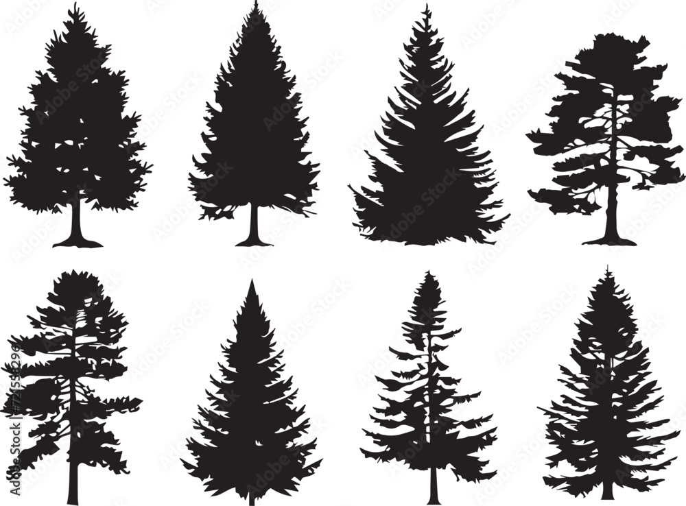 Naklejka premium Set Christmas Trees. Hand drawn vector illustration