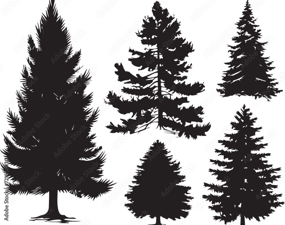 Obraz premium Set Christmas Trees. Hand drawn vector illustration