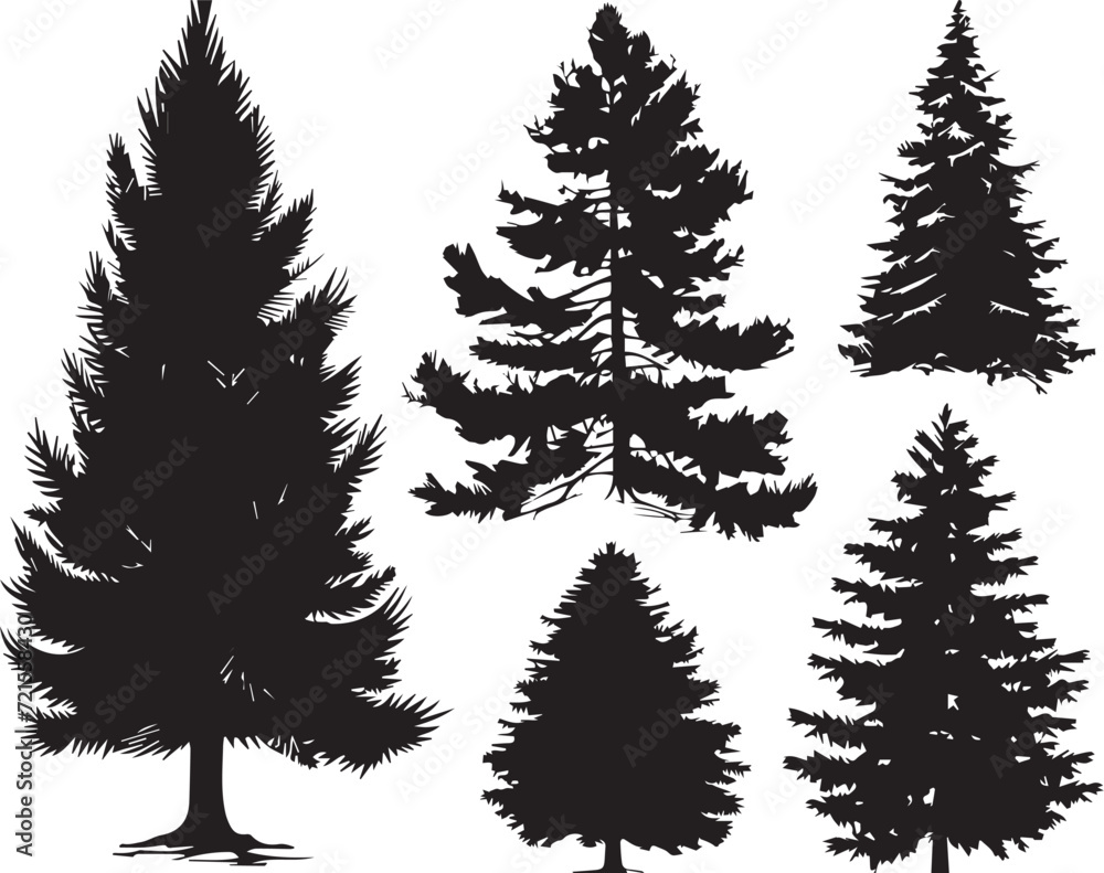 Set Christmas Trees. Hand drawn vector illustration