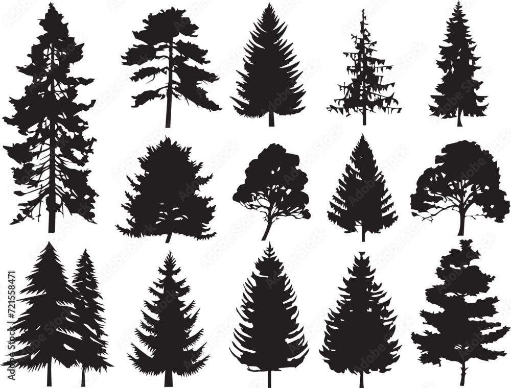 Obraz premium Set Christmas Trees. Hand drawn vector illustration