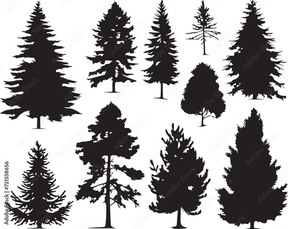 Obraz premium Set Christmas Trees. Hand drawn vector illustration