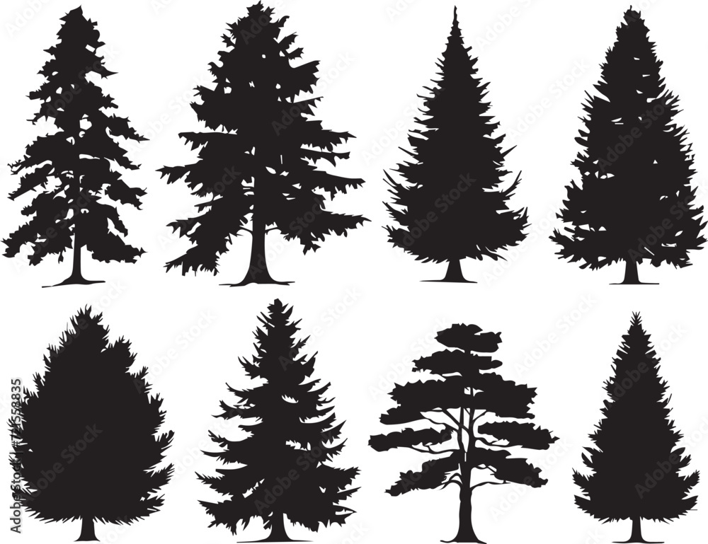 Obraz premium Set Christmas Trees. Hand drawn vector illustration