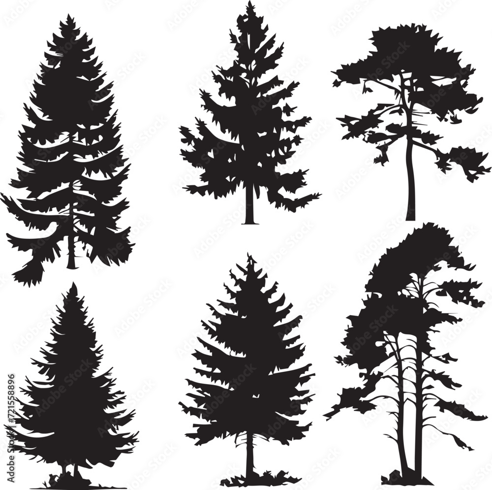 Obraz premium Set Christmas Trees. Hand drawn vector illustration
