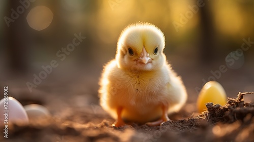 An up-close shot of a small chicken that has just been hatched.