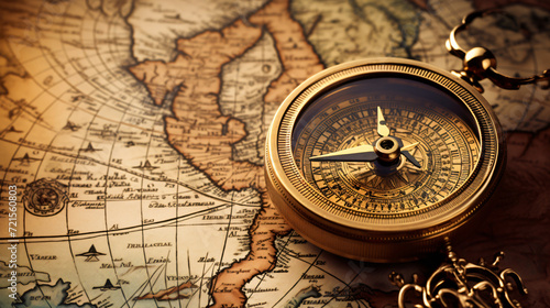 Retro compass on ancient world map