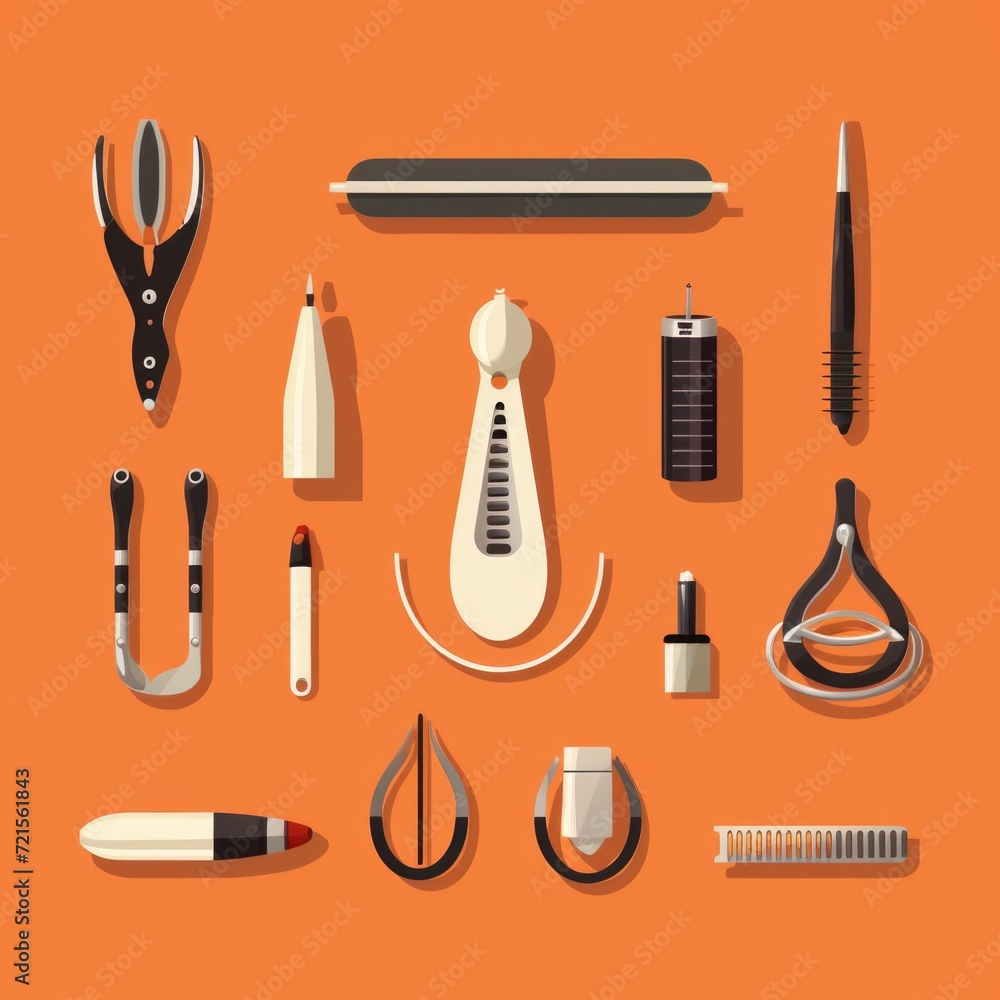 Flat image of manicure and pedicure devices on orange background. Simple vector icon Manicure and pedicure tools. Digital illustration Flat image of manicure and pedicure devices on orange background. Simple vector icon Manicure and pedicure tools. Digital illustration