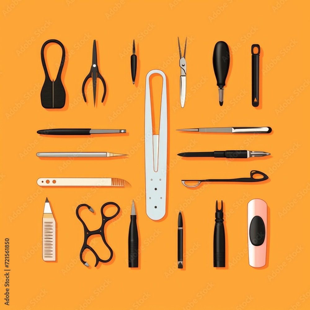 Flat image of manicure tools on orange background. Simple vector image of manicure tools. Digital illustration