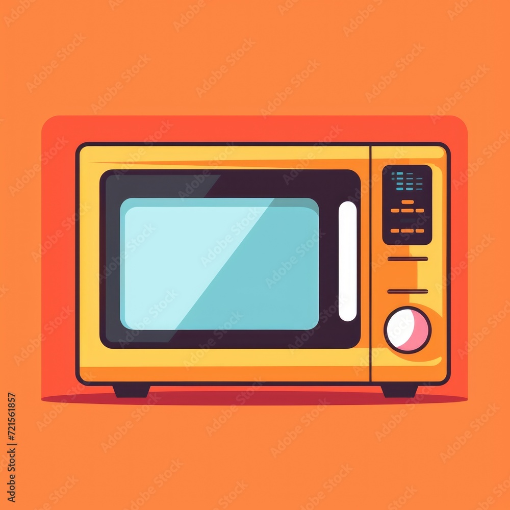 Flat image of microwave oven on orange background. Simple vector icon of a microwave oven. Digital illustration Flat image of microwave oven on orange background. Simple vector icon of a microwave oven. Digital illustration