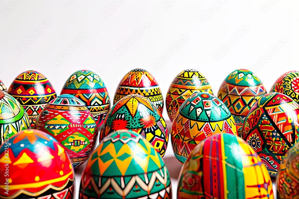 Close-up of the tips of the hand-painted Easter eggs.