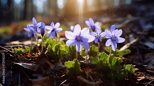 The forest is filled with beautiful spring flowers. hepatica hepatica nobilis is a gorgeous flower. photo