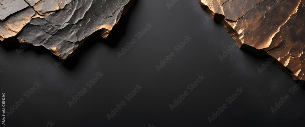 Obraz premium texture of contrast black stone surface between bronze cracked dark wall background
