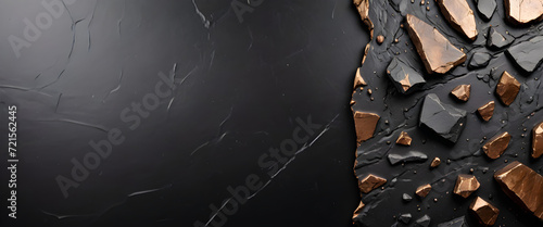 texture of contrast black stone surface between bronze cracked dark wall background