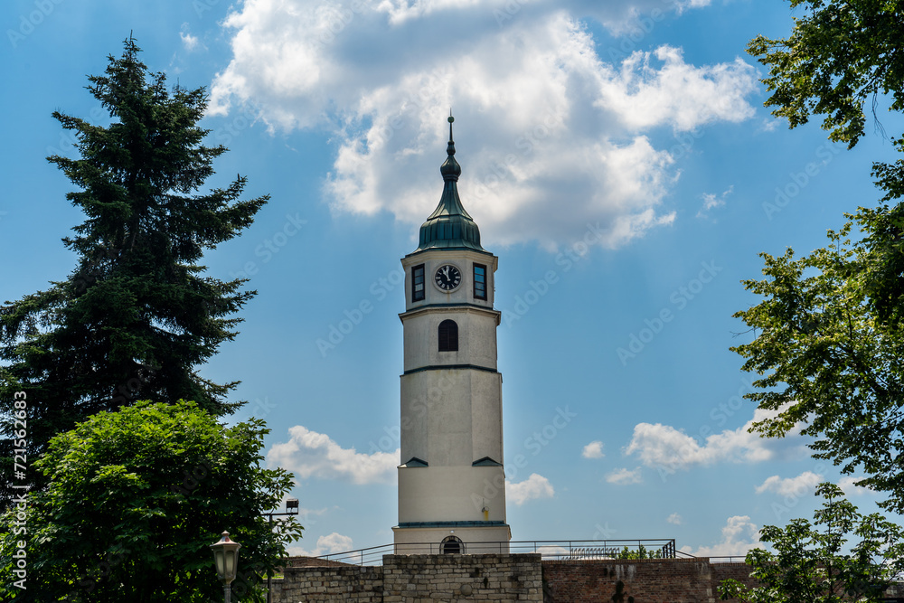 Sahat, (Clock Kula) Tower, was built in the mid-18th century in Baroque style and is located in the Kalemegdan castle park. Belgrade, Serbia