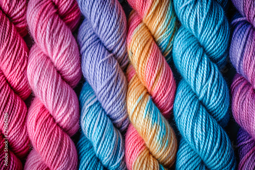 Colorful yarn surface texture close-up