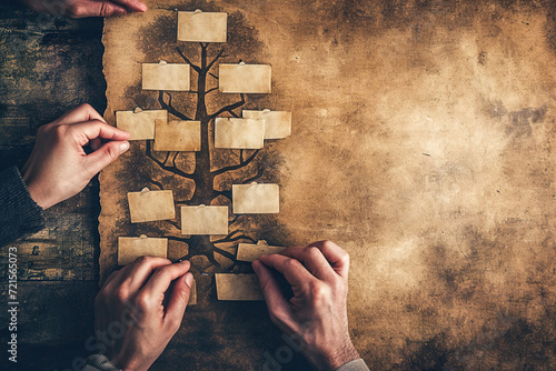 Family tree chart template. Connections between family members and understanding one's roots.