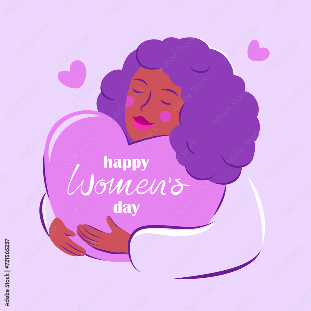 Set of different women with hearts in their hands. 8 march. Happy women's day card concept. Cute happy women with smiles. Set of different women with hearts in their hands. 8 march. Happy women's day card concept. Cute happy women with smiles.