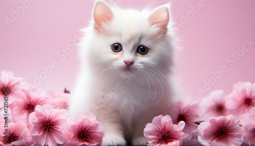 Cute kitten sitting, looking at camera with playful charm generated by AI