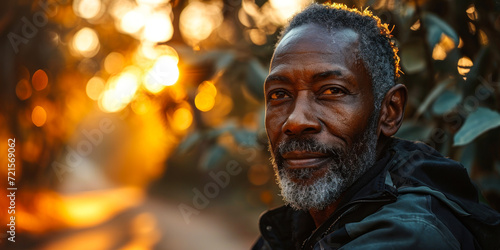 Joyful Senior African American Man Enjoying a Healthy Lifestyle with an Early Morning Run in a Sunlit Park, Embodying Vitality and Happiness