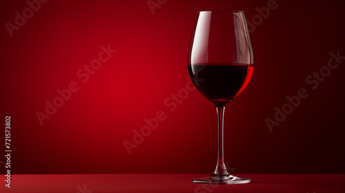 Glass of red wine on red background with copy space for your text