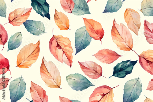 Watercolor seamless pattern, Elegant vintage leaves background.