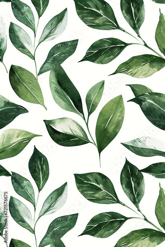 Watercolor seamless pattern  Elegant vintage green leaves background.