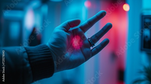 A hand holding a palm print scanner, showcasing the simplicity and effectiveness of palm biometrics in ensuring secure entry.