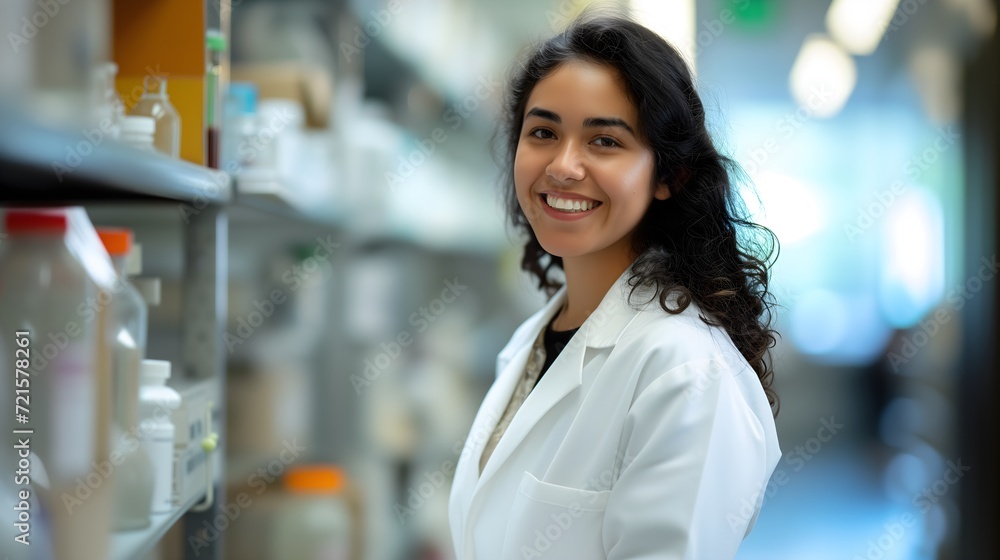 Obraz premium Smiling Female Scientist in Laboratory