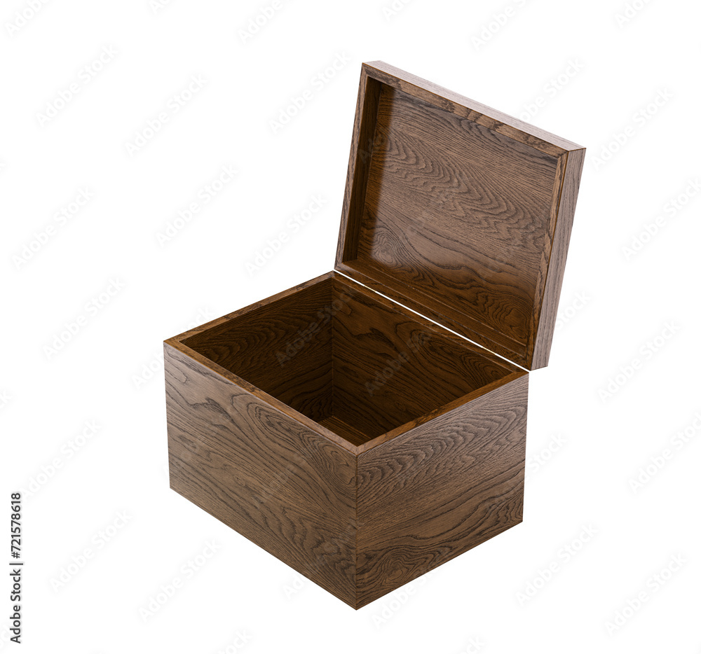 Empty oak wooden box with open lid. Isolated on white Empty oak wooden box with open lid. Isolated on white