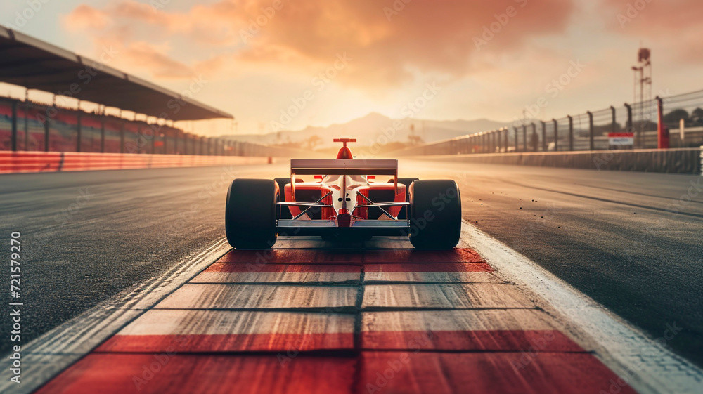 rear view of a red formula one car. Generative AI