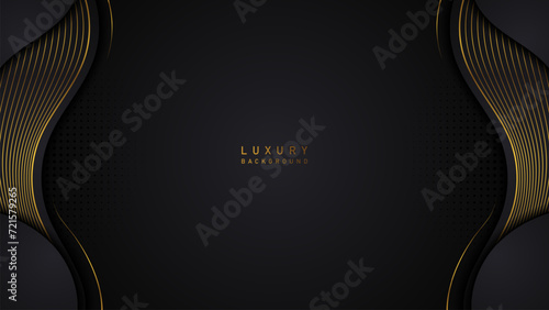Modern luxury wavy gold line on black background. Luxury premium design photo