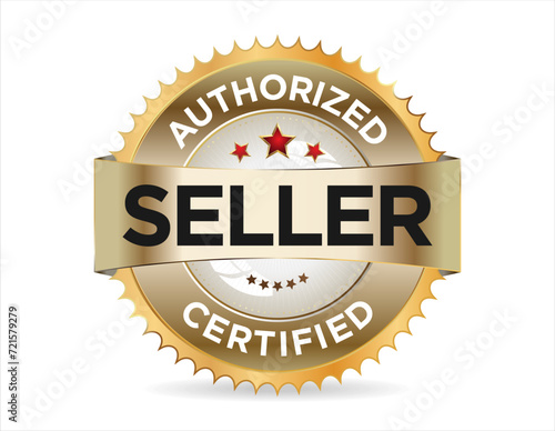 Authorized seller certified gold stamp on white background 